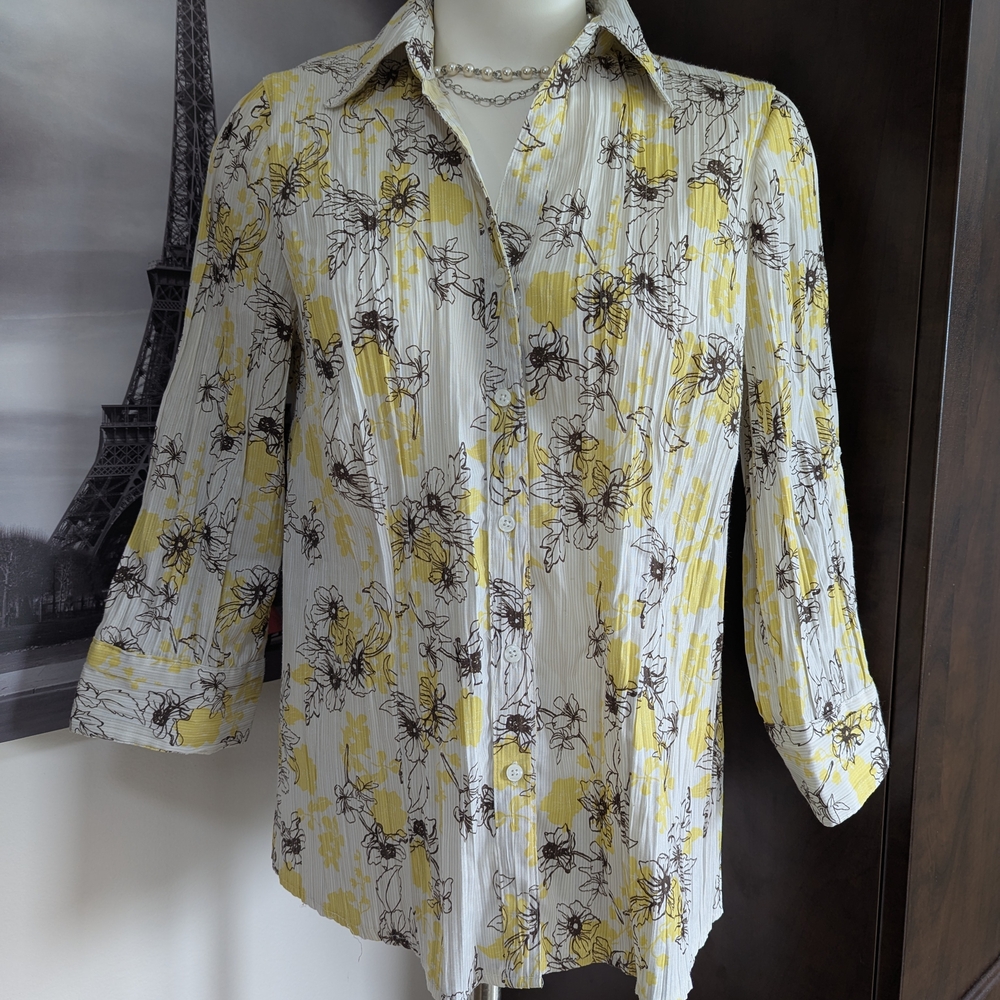 George Yellow and Black Floral Button Down Shirt vintage